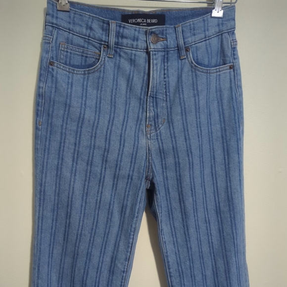 Veronica Beard Crosbie Wide Leg Loafer Stripe High Rise Jeans Size 28 - Picture 4 of 17